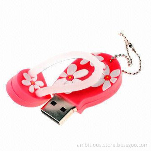 Shoes-shaped USB Flash Drive, 64MB to 128GB, RoHS Directive-compliant, Made of Silicon